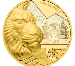 Zlatá uncová investiční mince Český lev 2023 s hologramem proof